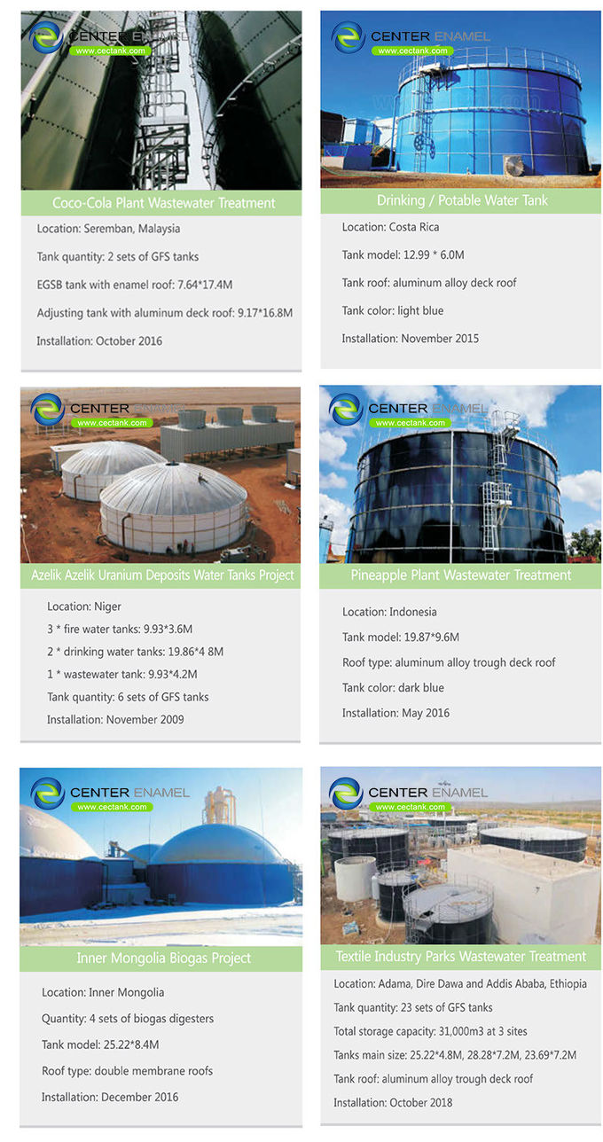 Υδραργυρικές δεξαμενές βιοαερίου με γυάλινη επένδυση για εγκαταστάσεις επεξεργασίας λυμάτων 0